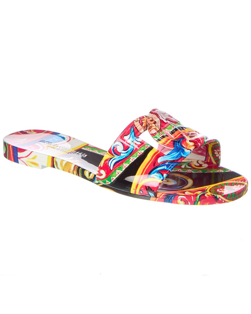 Dolce & Gabbana Carretto-print Rubber Slide In Black