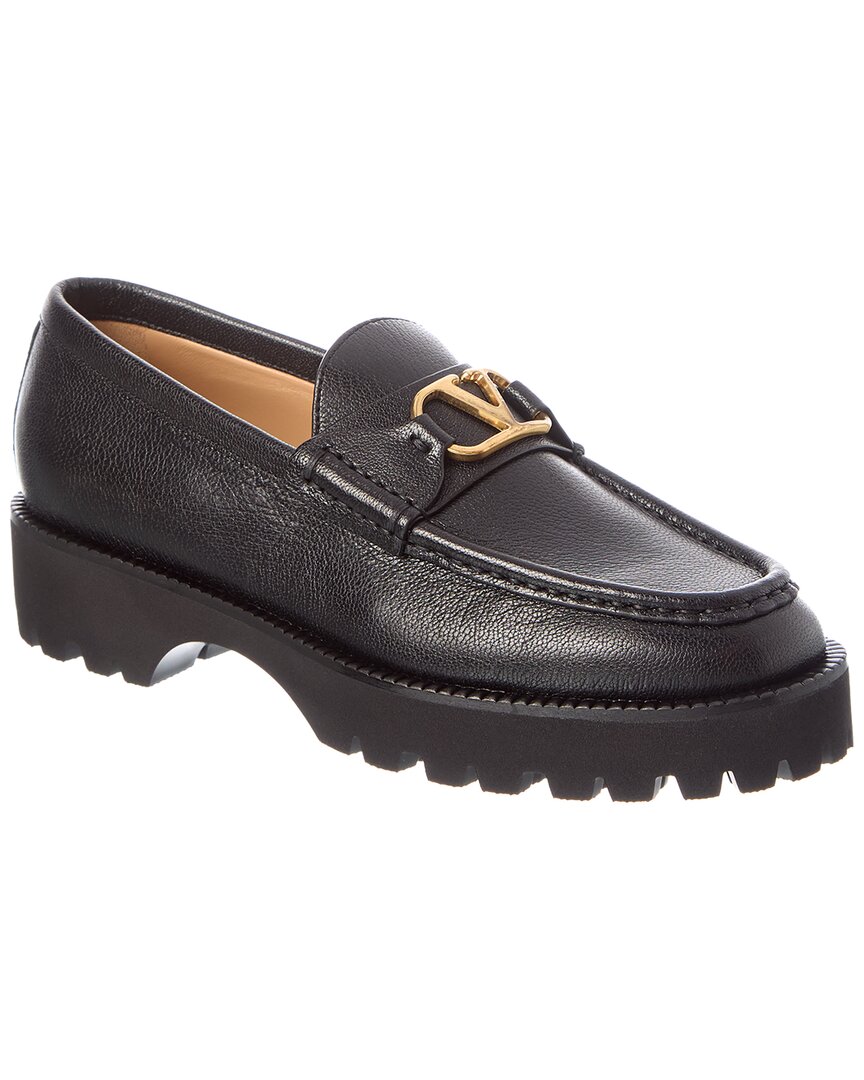 Valentino Gold/Black Vlogo Signature Leather Loafer