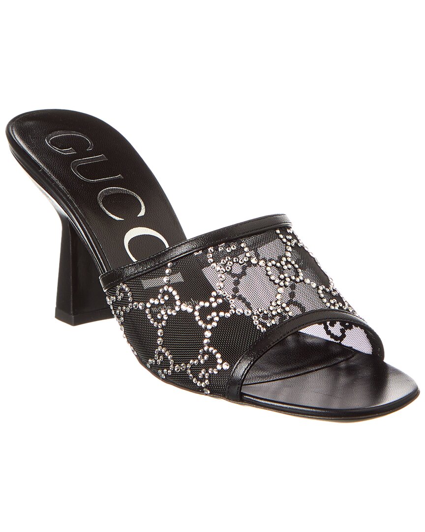 Shop Gucci Gg Crystal Mesh & Leather Sandal In Black