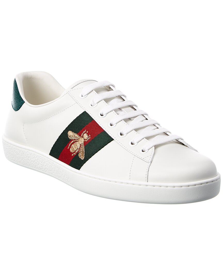 Gucci Ace Embroidered Bee Leather Sneaker In White