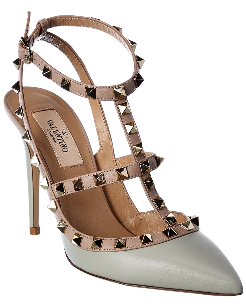 valentino rockstud caged 100 leather ankle strap pump