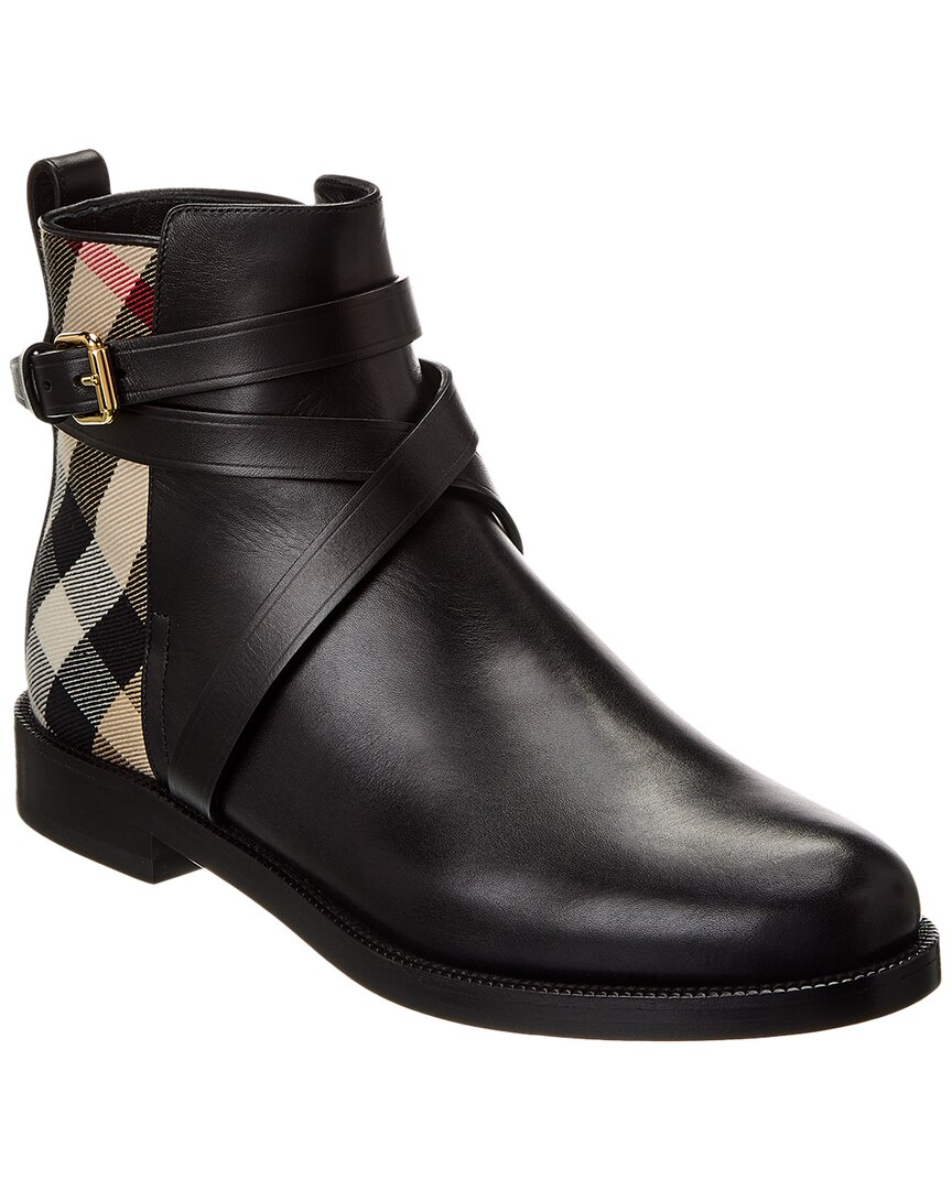 BURBERRY BURBERRY HOUSE CHECK CANVAS & LEATHER BOOTIE