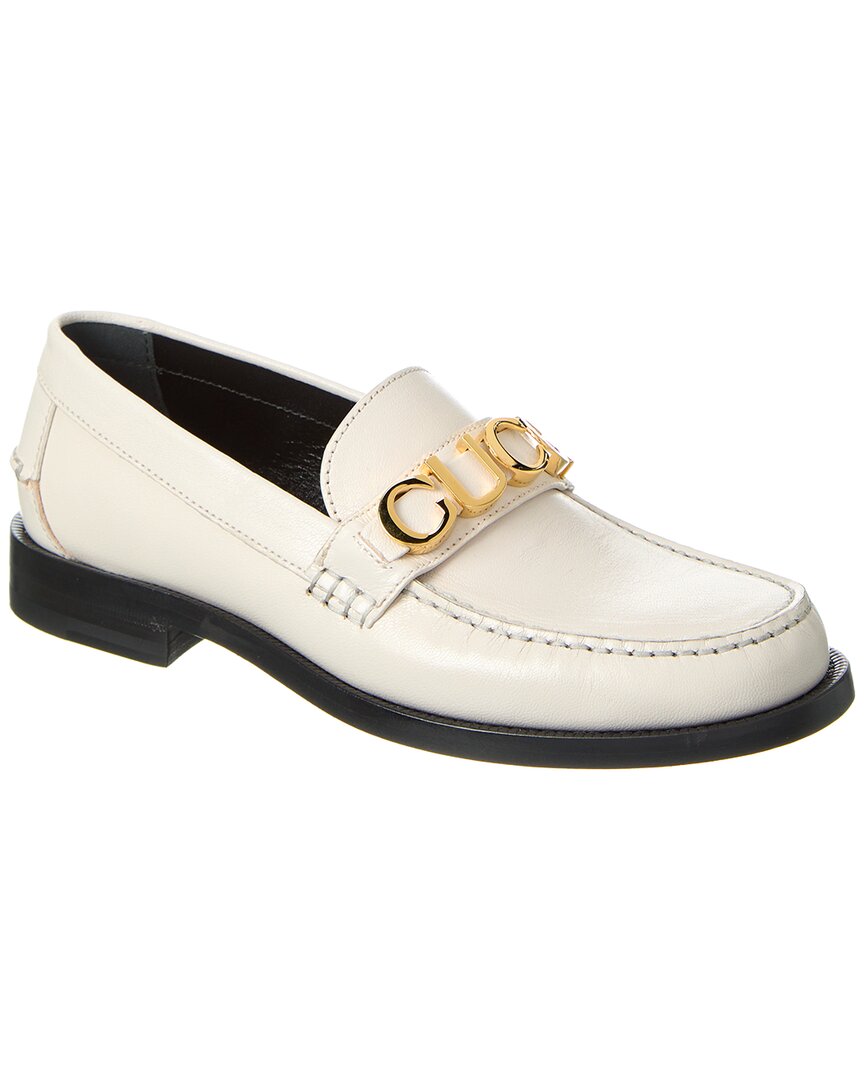 Shop Gucci Logo Leather Loafer In White