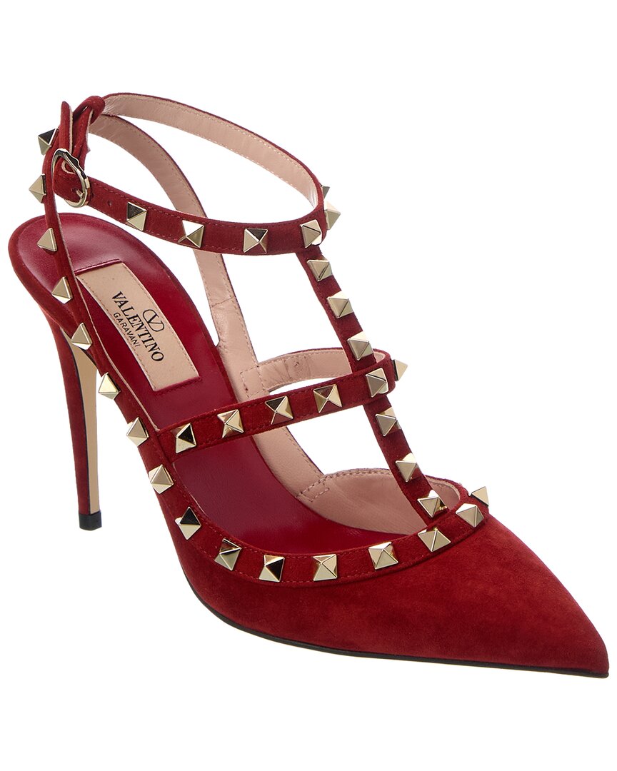 Valentino Red Rockstud Caged 100 Suede Pump