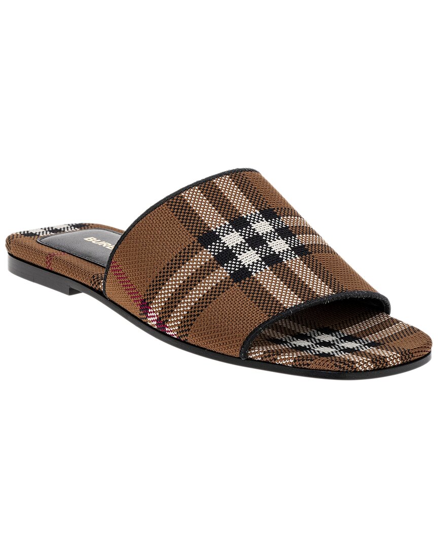 Shop Burberry Check Leather-trim Slide In Brown