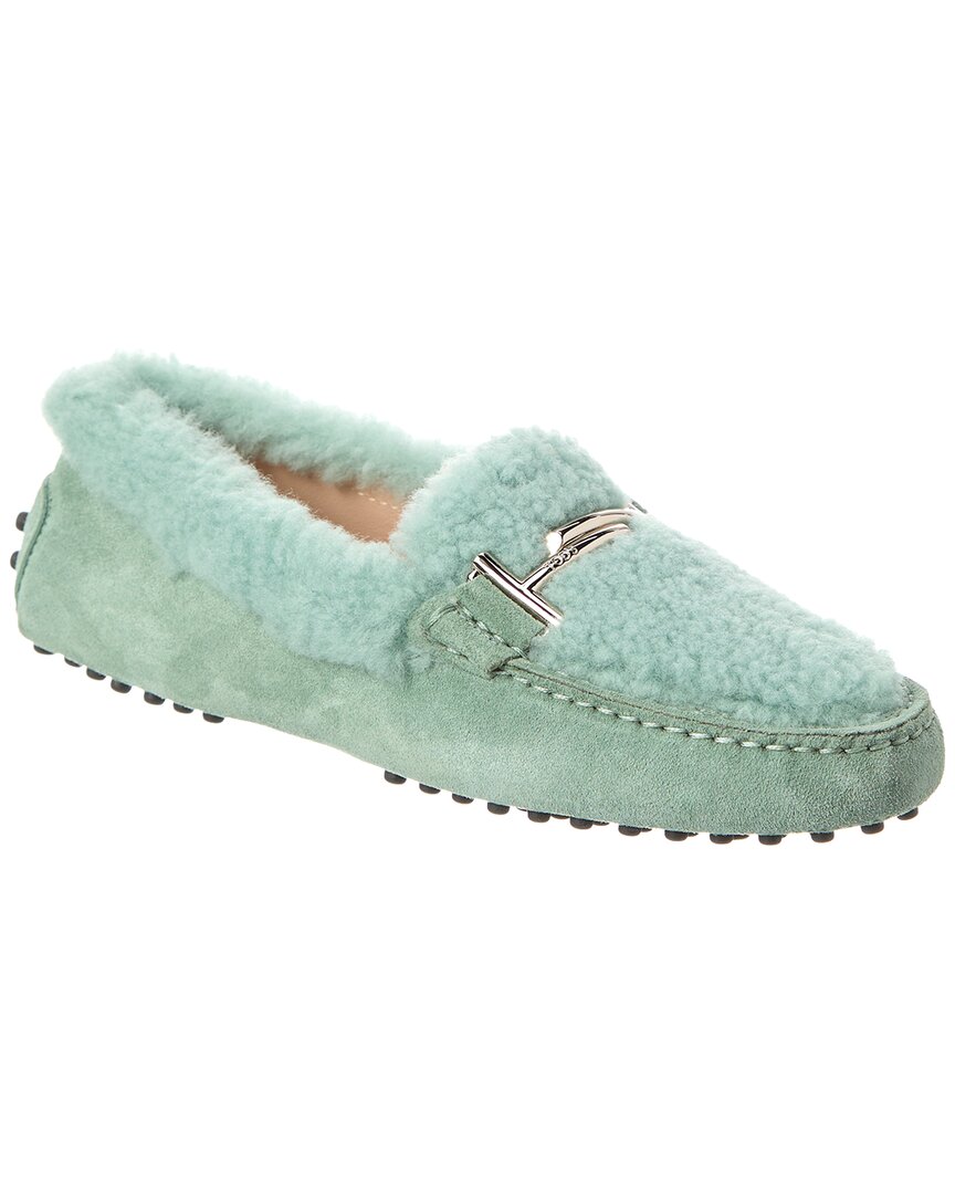 Tod's Suede & Shearling Loafer In Green
