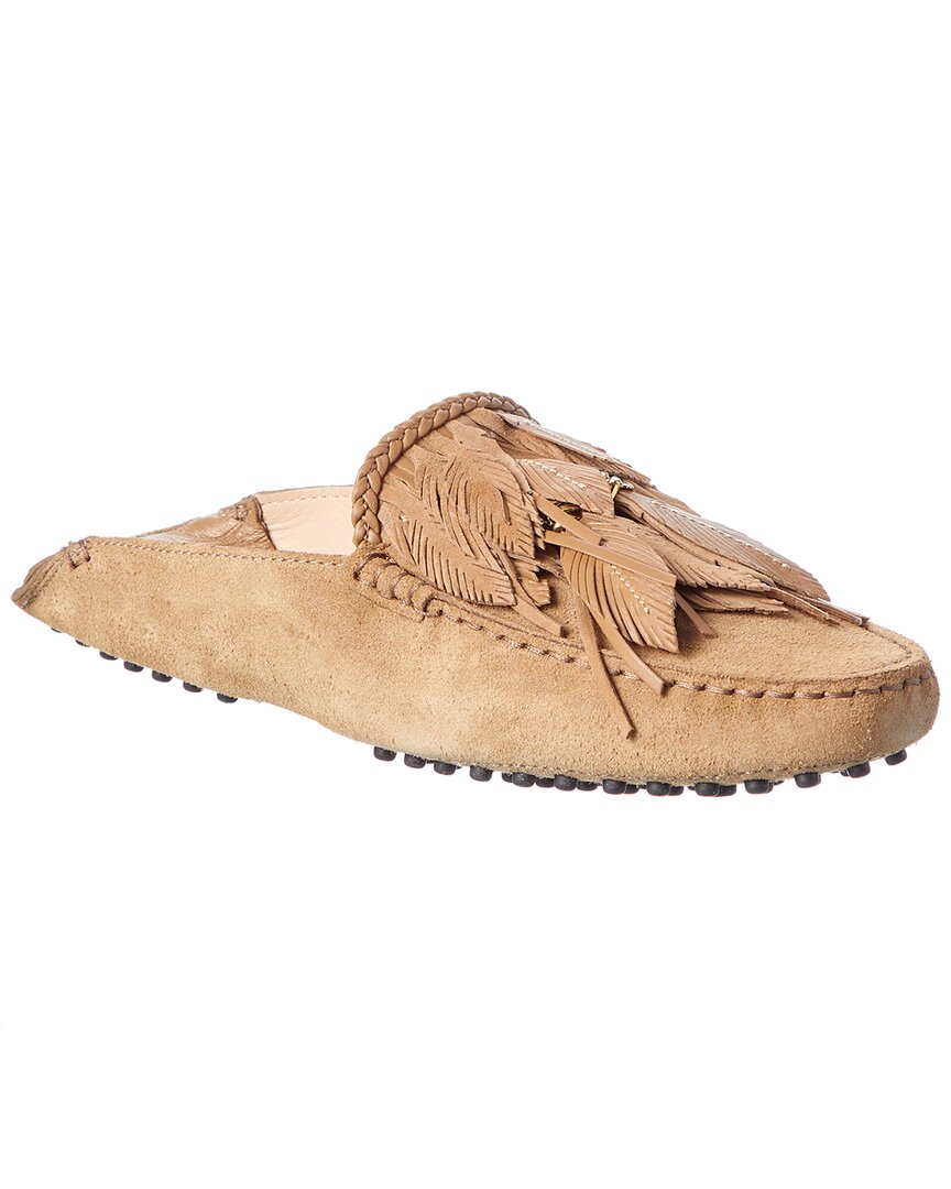 Shop Tod's Feather Suede Loafer In Brown