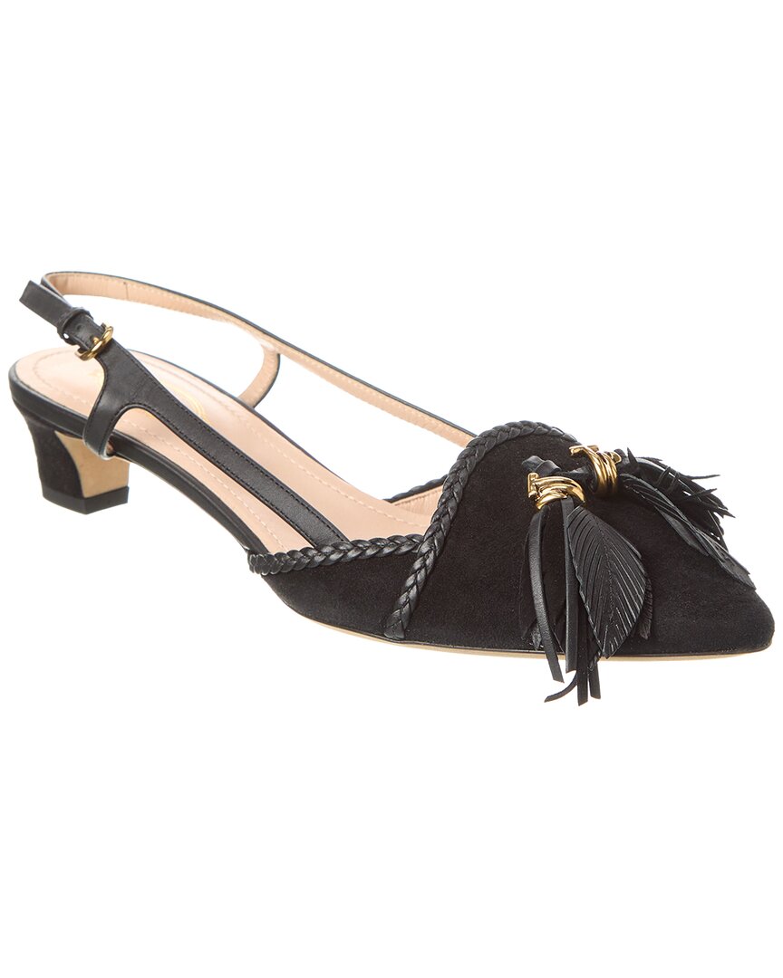 Tod's Suede & Leather Slingback Pump In Black