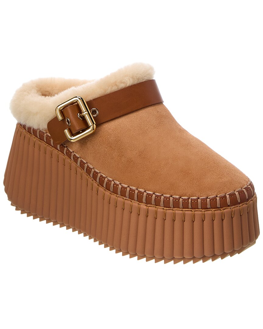 Chloé Women's Brown Light Nama Suede Wedge Mules - Image 5