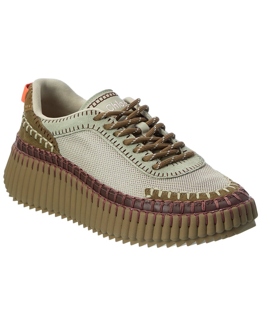 Chloé Green Nama Mesh & Suede Sneaker