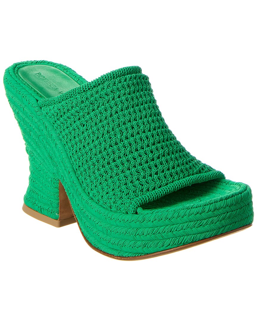 Bottega Veneta Wedge Knit Slide Wedge Platform Sandals In Green
