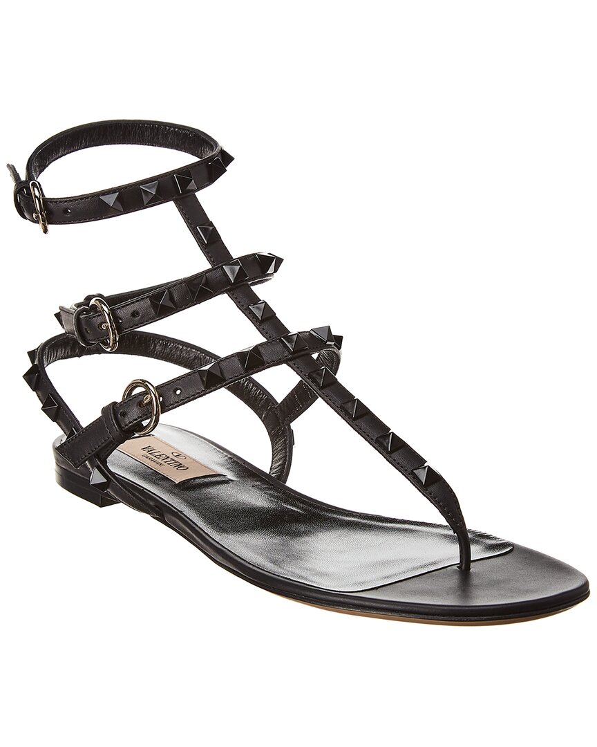 Shop Valentino Rockstud Caged Leather Ankle Strap Sandal