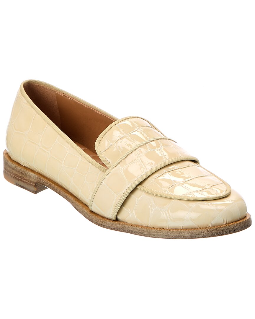 Shop Aquazzura Martin Croc-embossed Leather Loafer In White