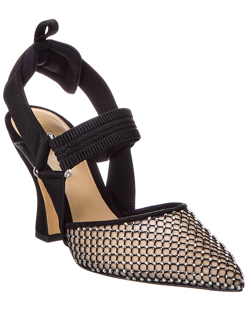 Fendi Silver/Black Colibri Mesh & Suede Slingback Pump