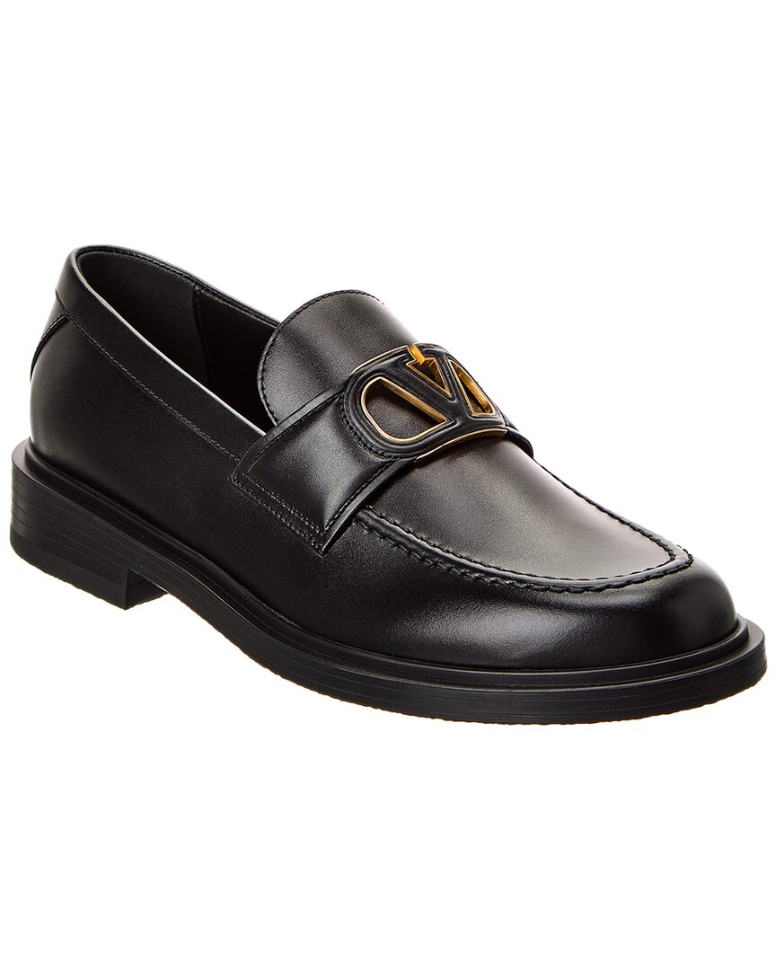 Shop Valentino Vlogo Leather Loafer In Black