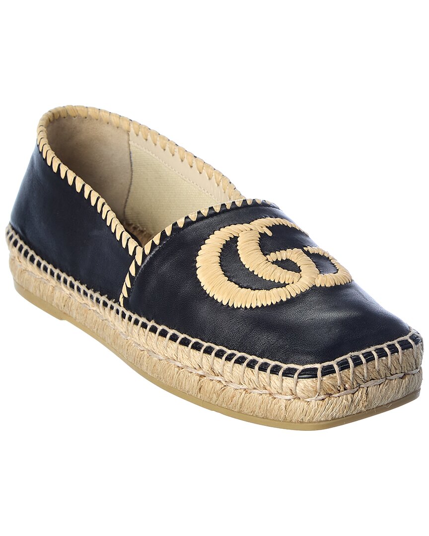 Gucci Interlocking G Leather Espadrille In Black