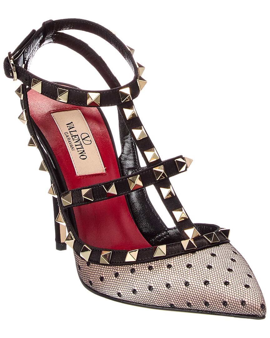 Valentino Black Rockstud Caged 100 Mesh & Leather Pump