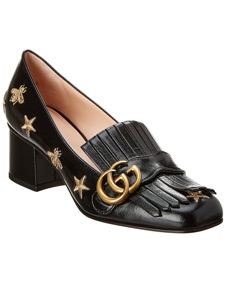 Shop Gucci Gg Marmont Bee & Stars Embroidered Leather Pump In Black
