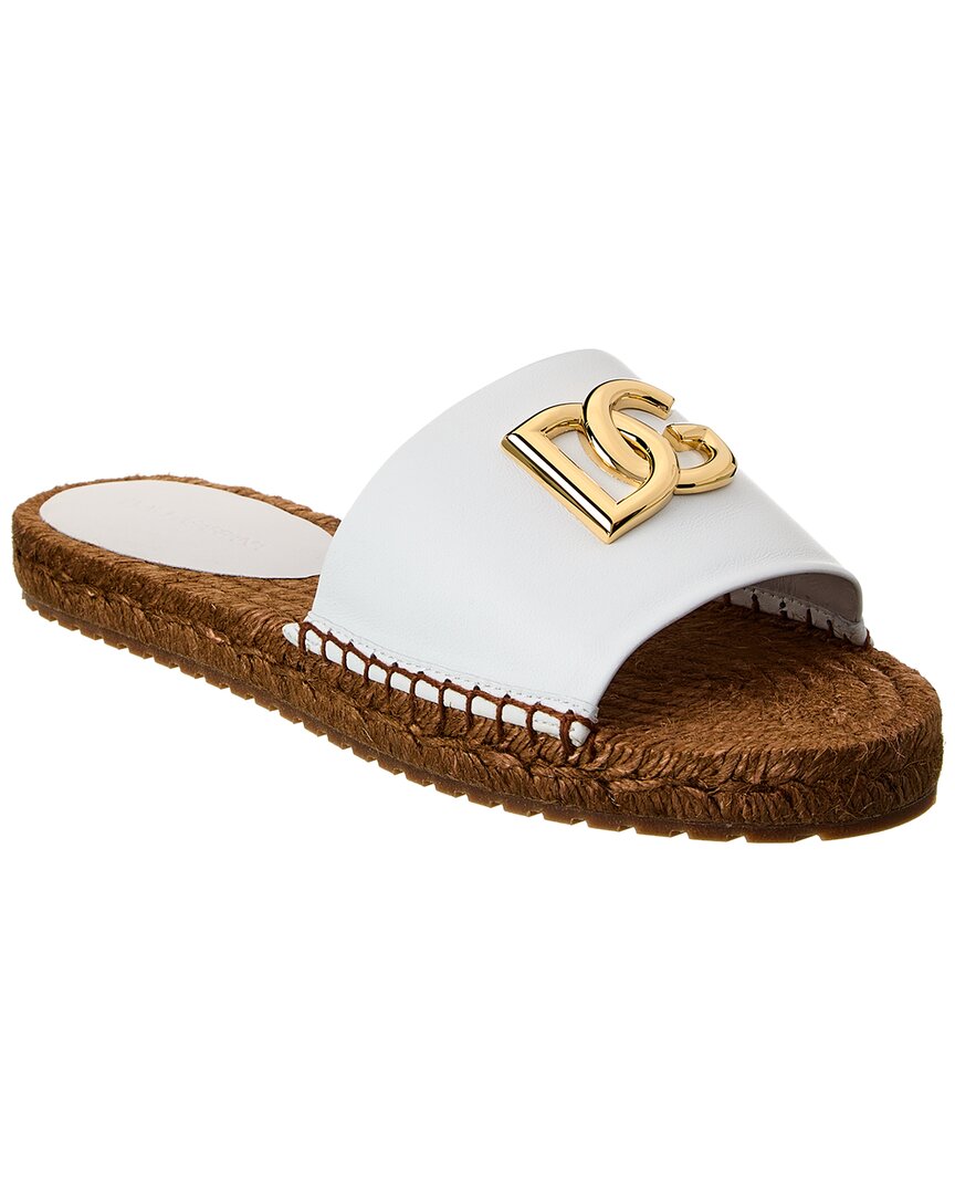 Dolce & Gabbana Dg Logo Leather Espadrille Sandal In White