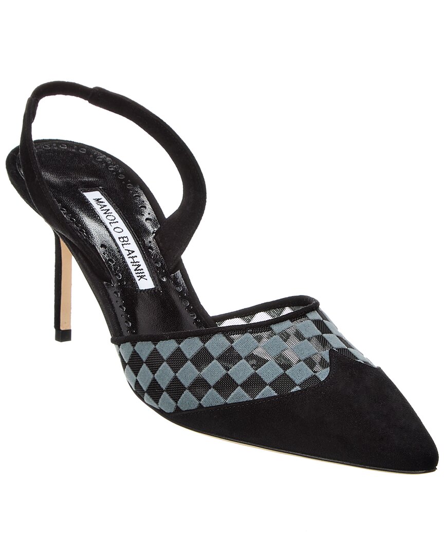 Shop Manolo Blahnik Mingosli 70 Mesh & Suede Slingback Pump In Grey