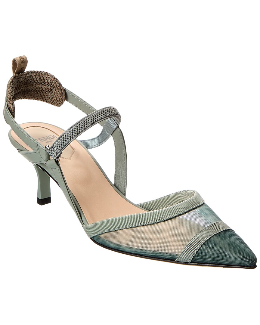 Fendi Colibri Lite Ff Mesh & Leather Slingback Pump