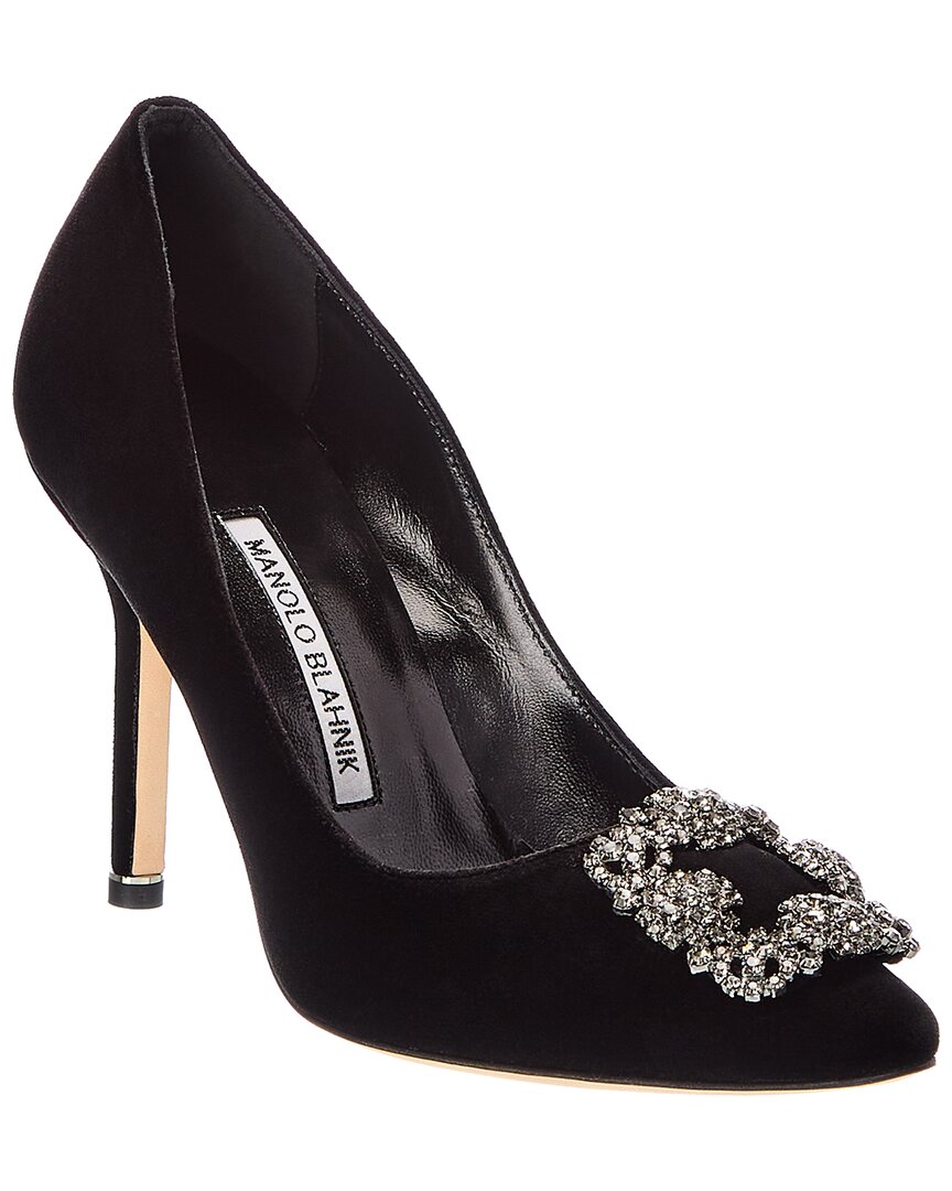 Manolo Blahnik Hangisi 50 Fmc Crystal-embellished Satin Pumps In Black