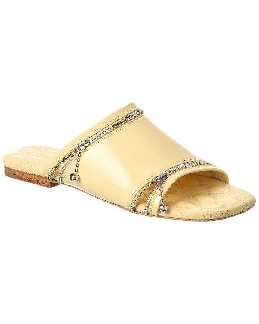 Shop Burberry Peep Leather Sandal In Yellow