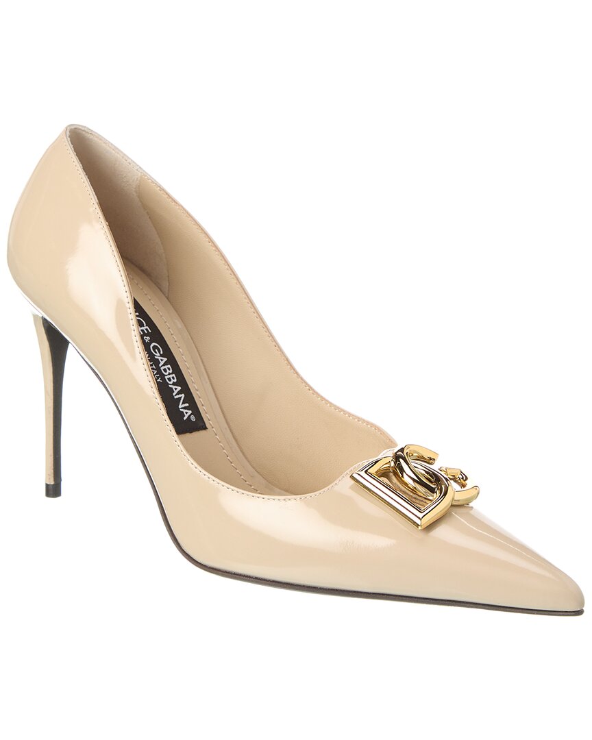 Dolce & Gabbana 95mm Logo-plaque Leather Pumps In Beige