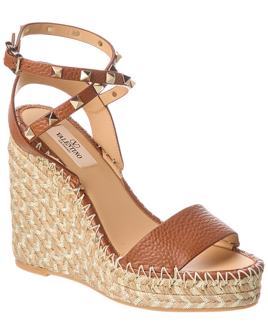 Женские эспадрильи Valentino Rockstud 125 из зернистой кожи на танкетке