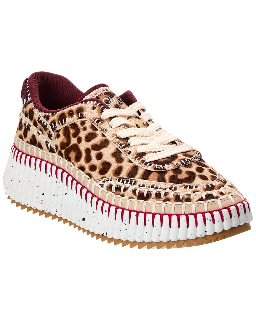 Chloé Nama Embroidered Grosgrain And Leather-trimmed Leopard-print Calf Hair Sneakers In Multi