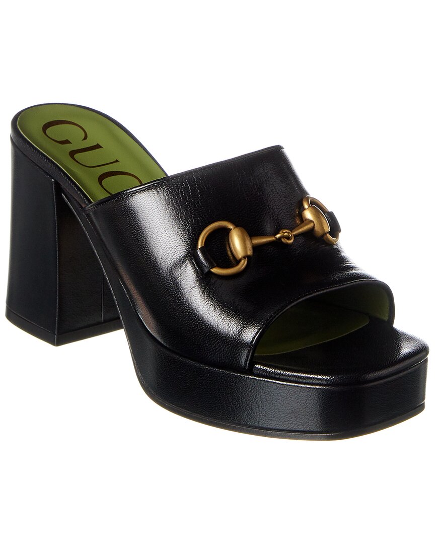 Gucci Horsebit Leather Platform Sandal In Black