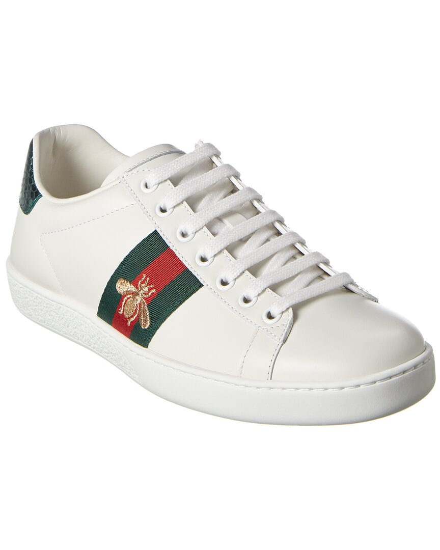 Shop Gucci Ace Embroidered Leather Sneaker In White