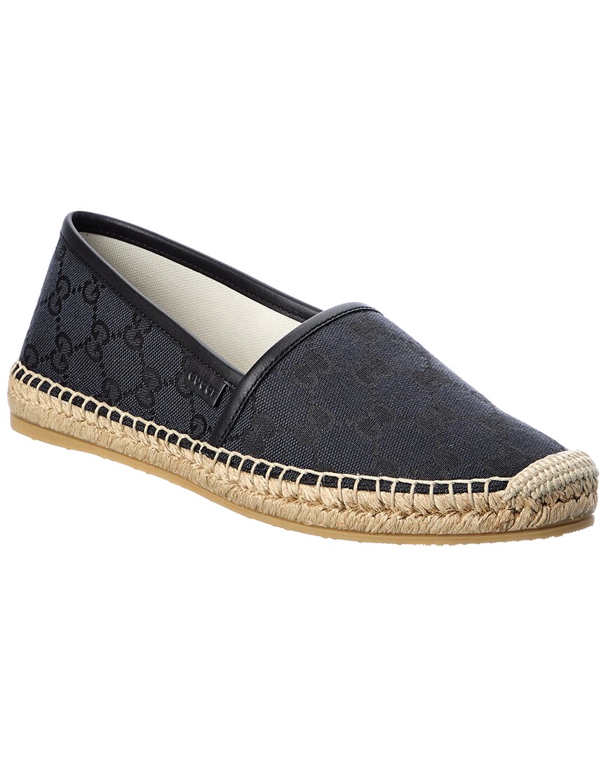 Gucci Gg Canvas & Leather Espadrille In Black