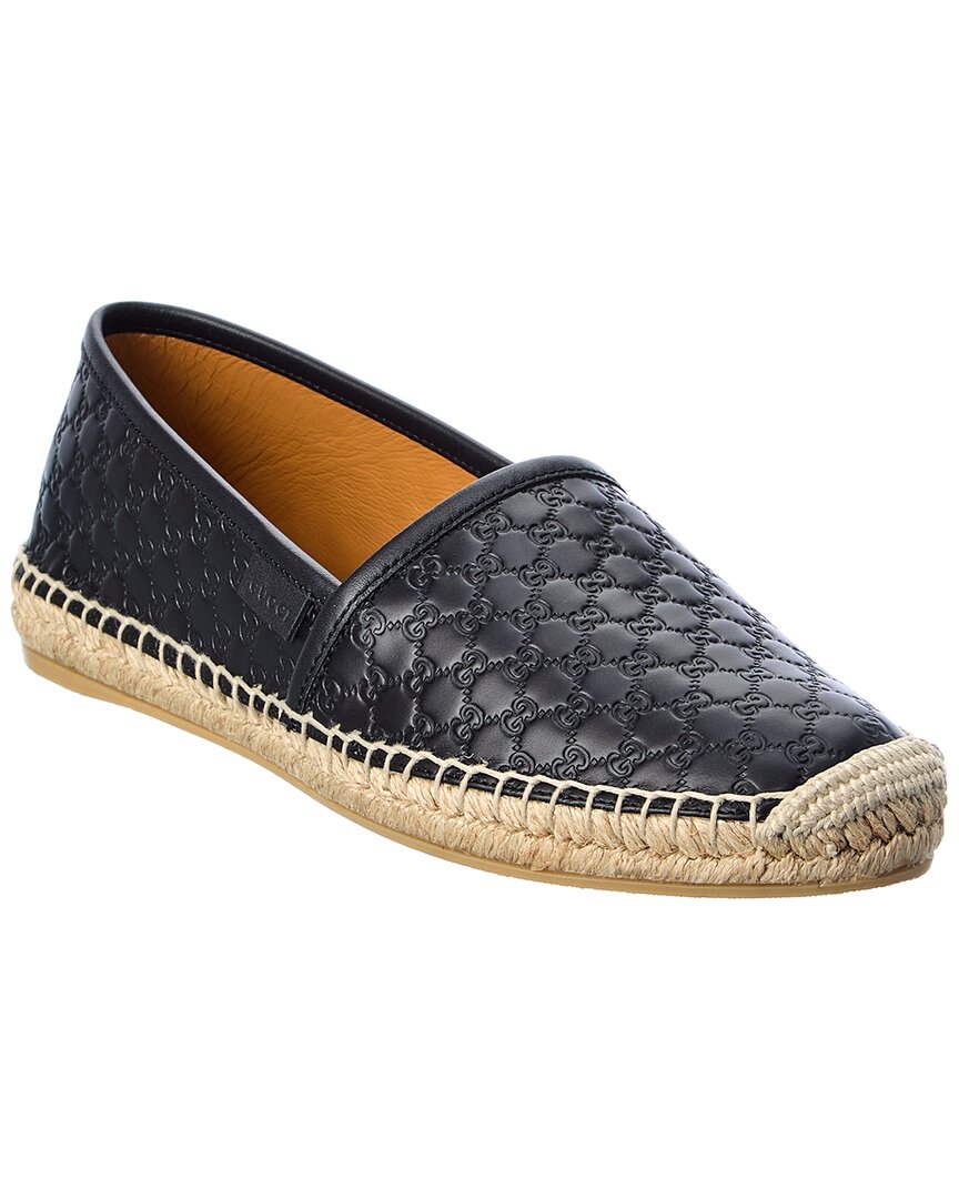 Shop Gucci Gg Leather Espadrille In Black