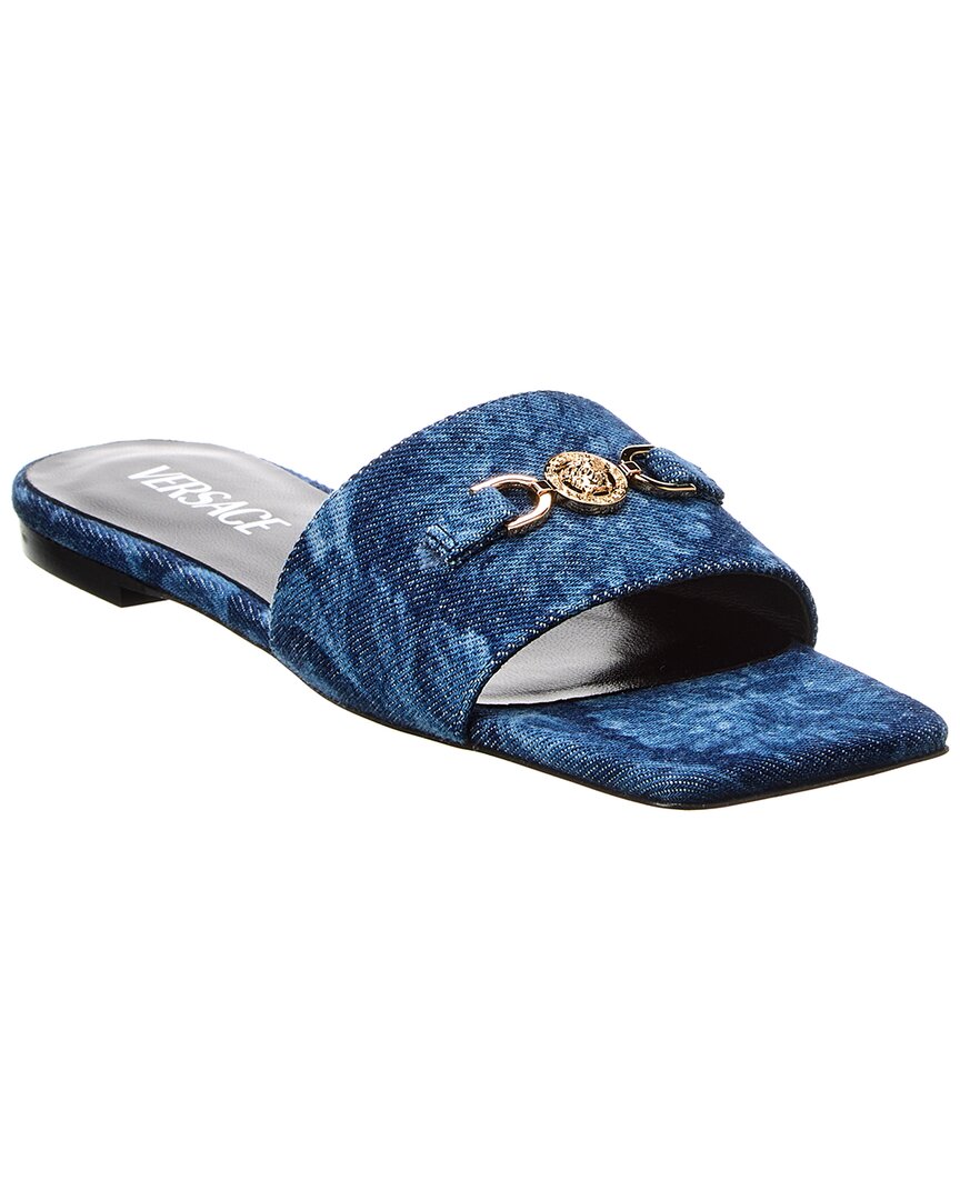 Shop Versace Medusa Denim Sandal In Blue