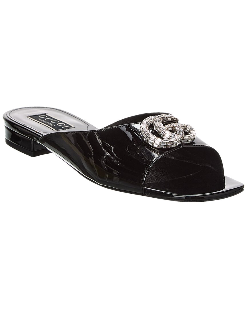 Shop Gucci Double G Patent Slide Sandal In Black