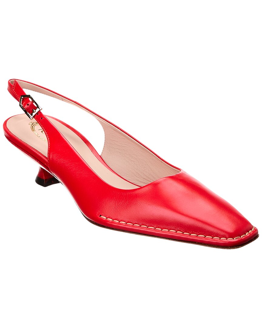 Shop Tod's Logo Leather Slingback Pump In Red