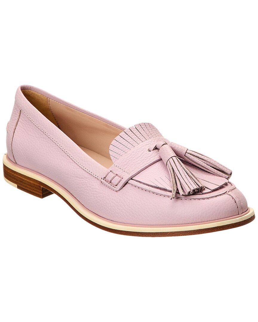 Shop Tod's Logo Fringed Leather Loafer In Pink