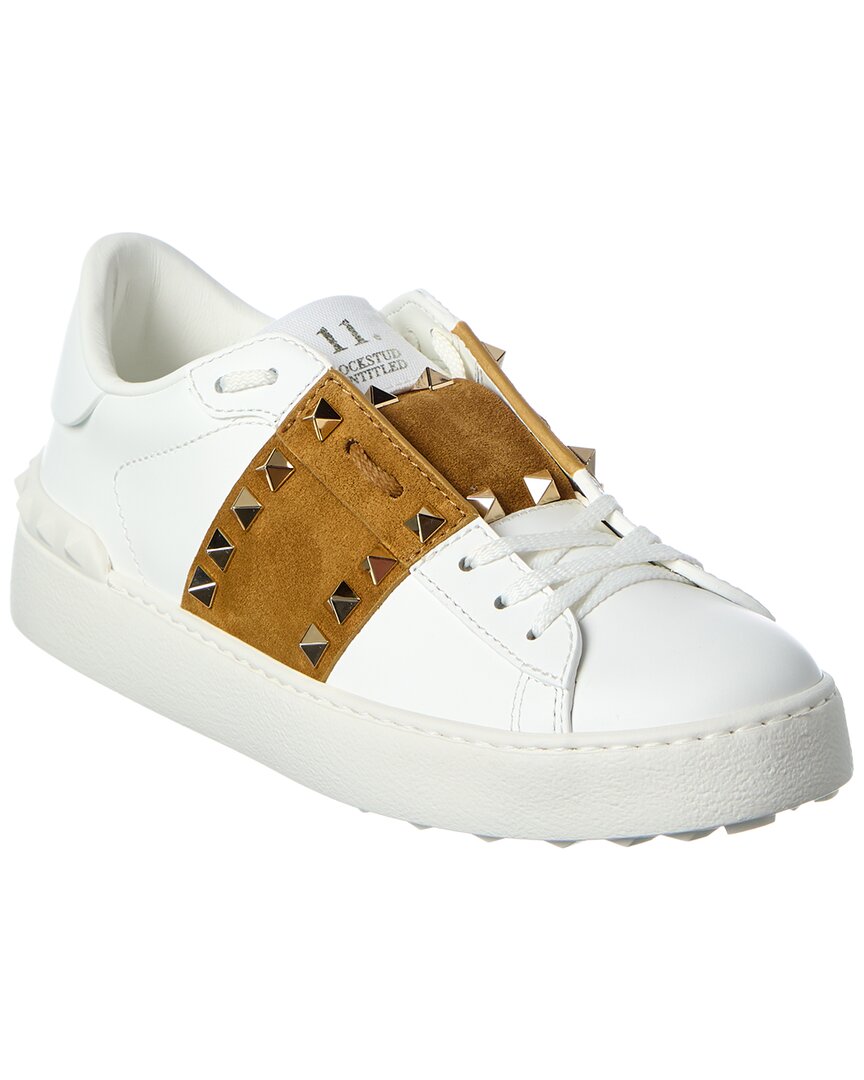 VALENTINO GARAVANI | White and havana beige Rockstud Untitled sneakers | Women | 37 - Image 9