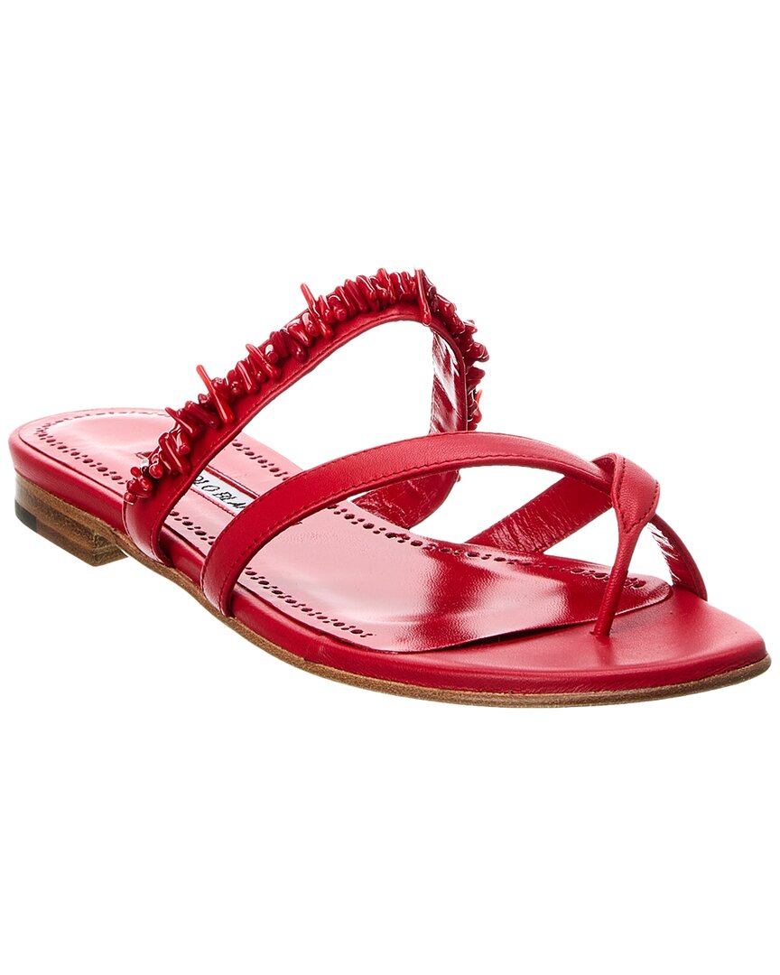 Shop Manolo Blahnik Corasu Leather Sandal In Red