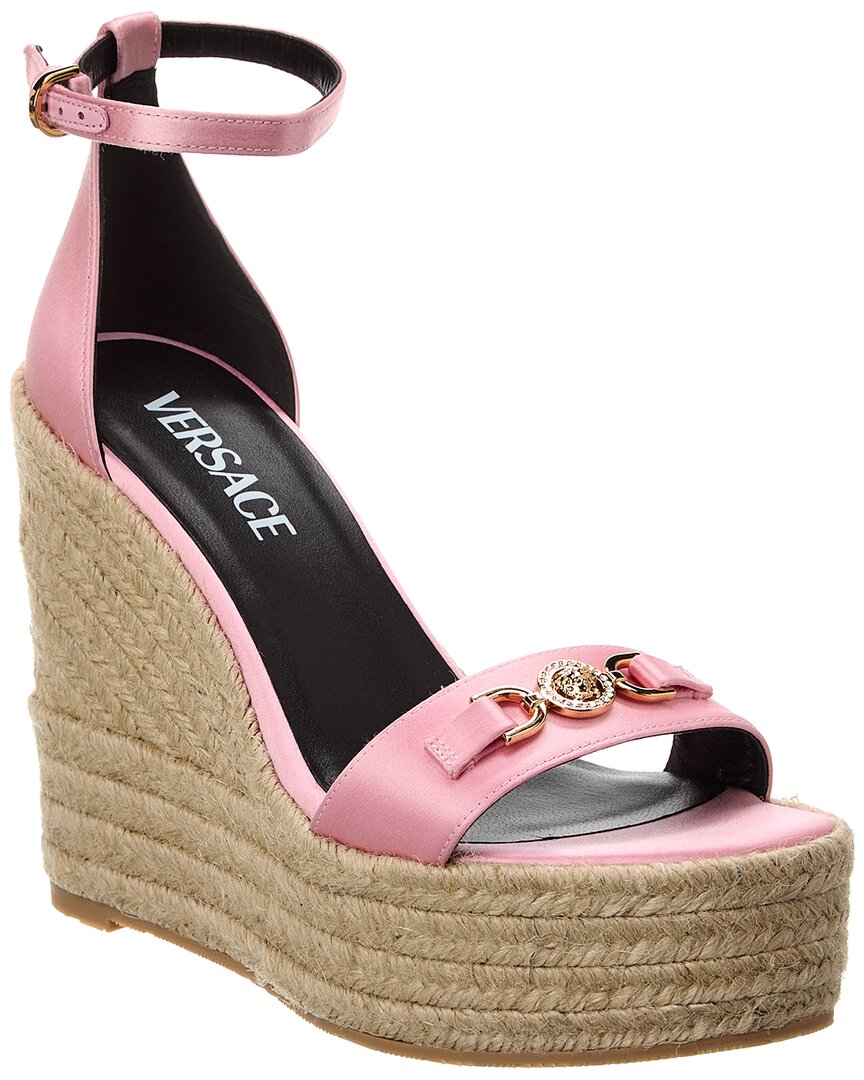 Shop Versace Medusa Satin Wedge Sandal In Pink