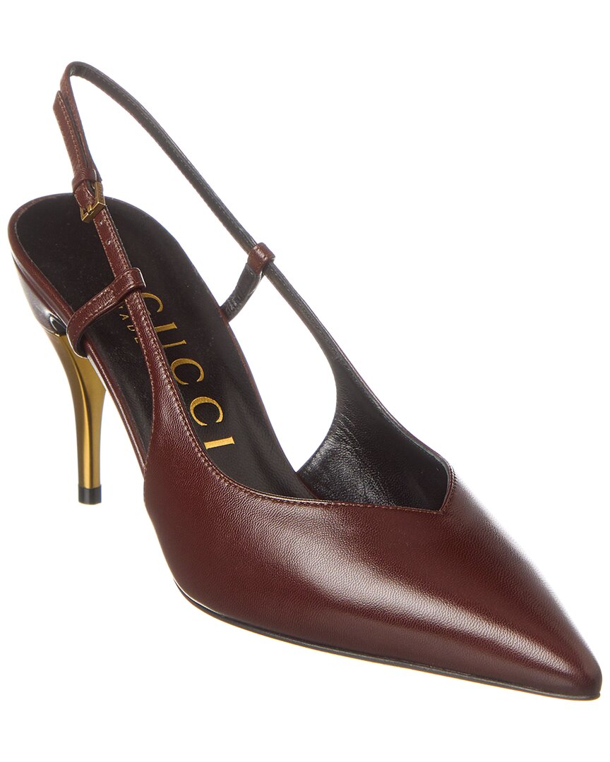 Shop Gucci Leather Slingback Pump In Brown