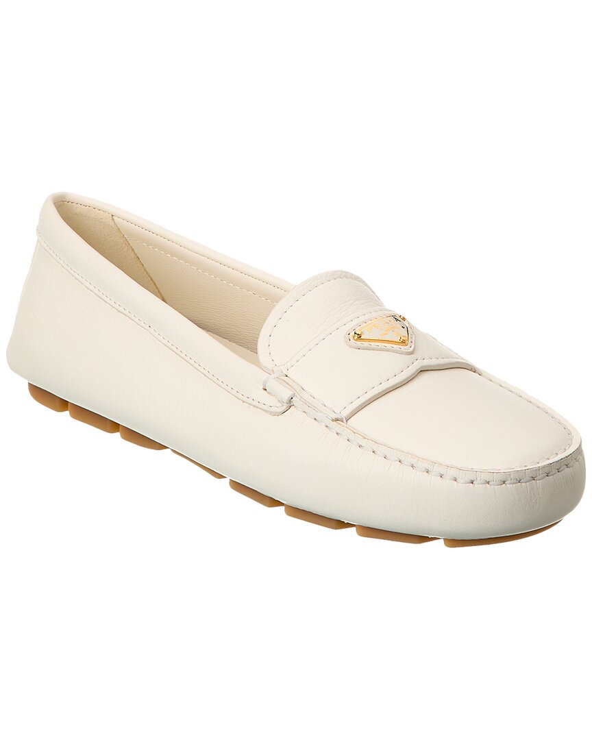 Prada Embossed Leather Driving Shoe In White
