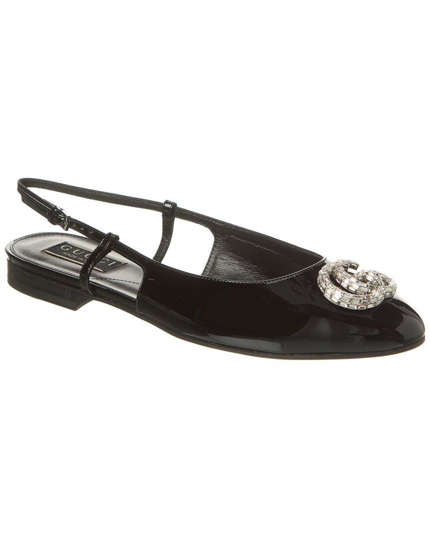 Gucci Double G Patent Slingback Ballerina Flat In Black