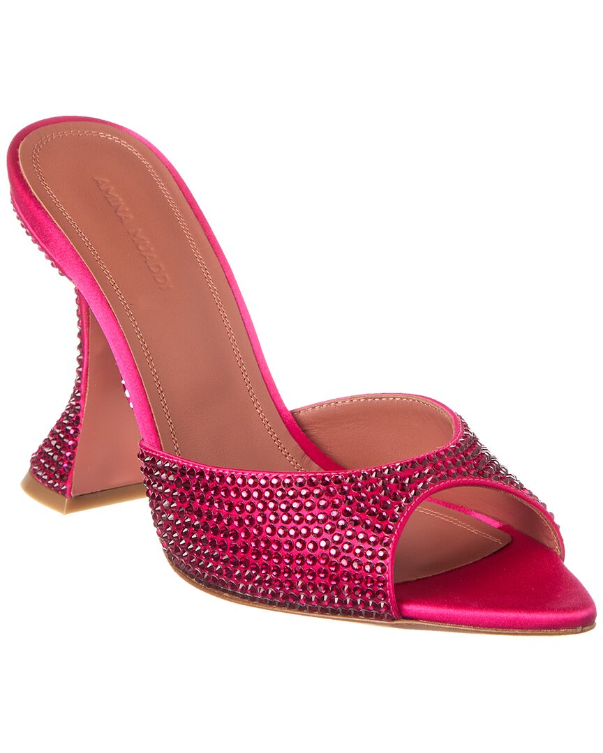 Shop Amina Muaddi Caroline Crystal 95 Satin Sandal In Red