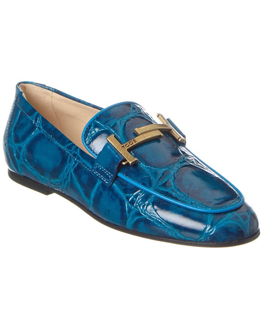 Tod's T Logo Leather Loafer In Blue