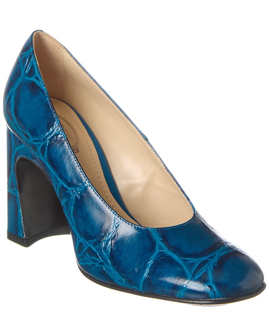Tod's Embossed Leather Pump In Blue