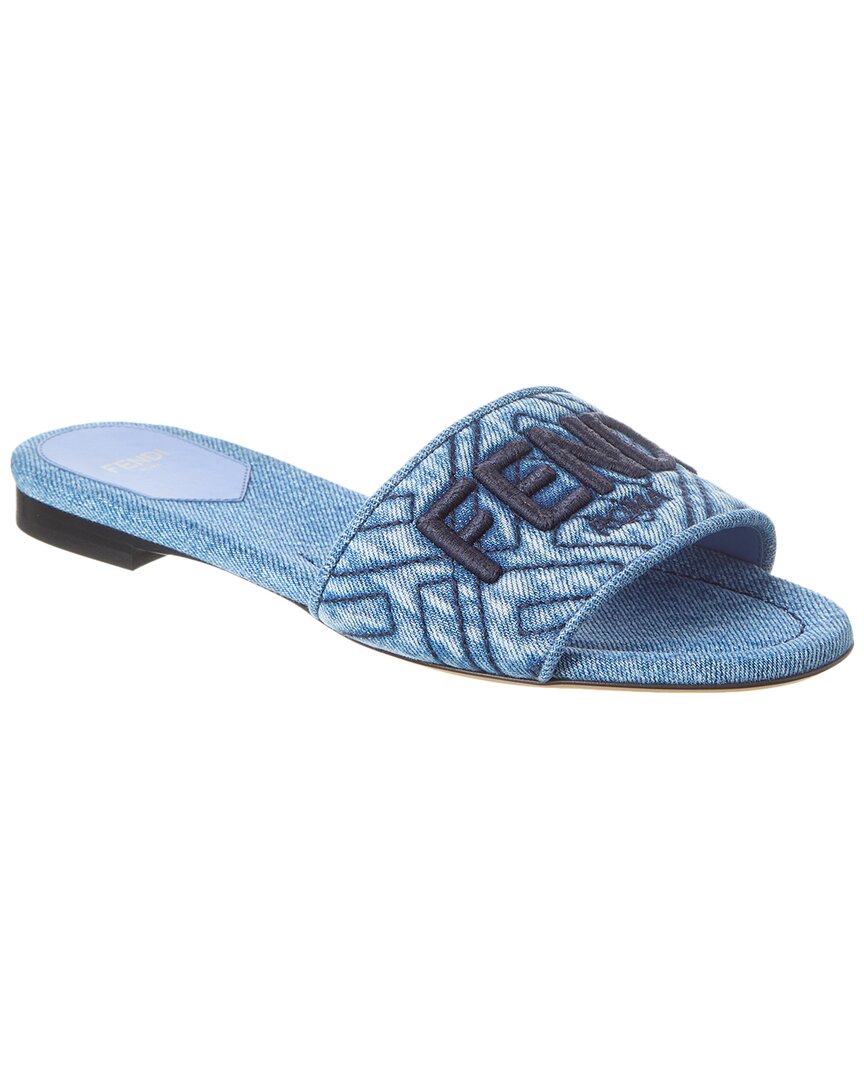 Shop Fendi Signature Denim Sandal In Blue
