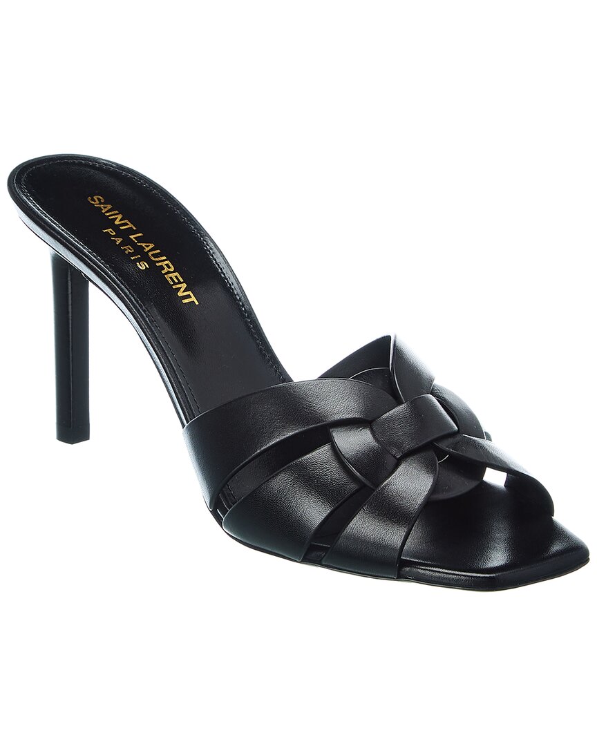 Saint Laurent Tribute Embossed Croc Mules In Black