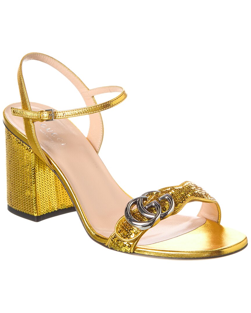 Gucci Sequin Leather Sandal In Gold